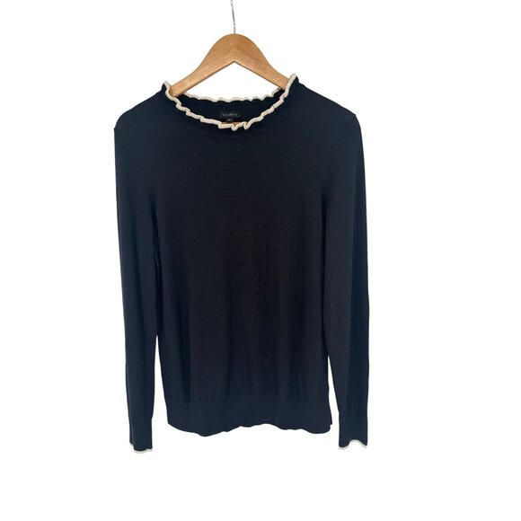 Talbots Black Cream Ruffle Neck Sweater womens size Medium cotton blend - Picture 1 of 4